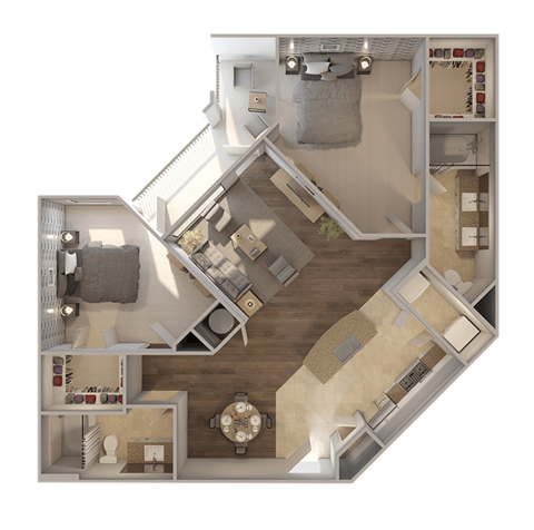 Floor plan for 2 beds, 2 baths, 1130 sqft